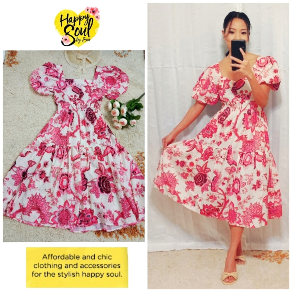 Brand New Pink floral puff sleeve dress